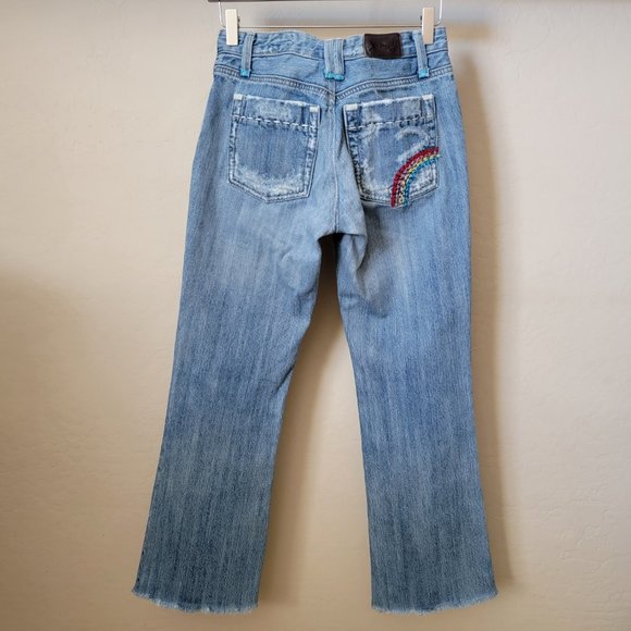 X-Ray Rainbow Embroidered Distressed Flare Denim Jeans - Picture 7 of 16